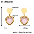 Pendientes corazón de acero con piedra rosa de 2,3 cm de alto y un ancho de 1,2 cm - Pendientes Corazón Vidrio Rosa Dorado (F947)
