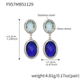 Geometric stainless steel earrings with dual blue glass stones in 18k gold plating - Mixed Blue (Steel Base)