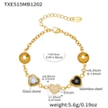 Gold stainless steel bracelet with white heart stone, zircon heart and black heart charm - Gold Bracelet - Black Glass Stone Style