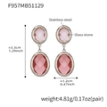 Stainless steel geometric oval earrings with faceted pink glass stones in 18k gold plating - Mixed Pink (Steel Base)