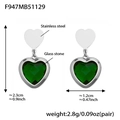 Pendientes de corazón de acero inoxidable con piedra de vidrio verde esmeralda plata - Pendientes Corazón Vidrio Verde Acero (F947)