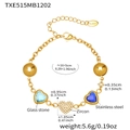 18k gold plated heart charm bracelet with blue resin and pavé zircon stones - Gold Bracelet - Blue Glass Stone Style