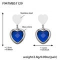 Pendientes de corazón dorados con piedras azules profundas de acero inoxidable - Pendientes Corazón Vidrio Azul Acero (F947)