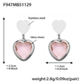 Pendientes de acero plateado con piedra de cristal rosa en forma de corazón y corte facetado - Pendientes Corazón Vidrio Rosa Acero (F947)