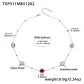 Collana in acciaio inossidabile argento con pietre di vetro rosse e rosa da 42+5cm - Collana acciaio con zircone rosso misto (TXP511)