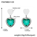 Pendientes de corazón en cristal verde y acero inoxidable chapado en oro 18k - Pendientes Corazón Vidrio Verde Claro Acero (F947)