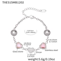 Pink glass heart and zircon bracelet in stainless steel with 16+5cm length detail - Steel Color Bracelet - Pink Glass Stone Style