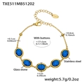 Bracciale in acciaio inossidabile dorato con cinque pietre ovali blu e chiusura a moschettone - Bracciale d'oro con zircone blu (TXE511)