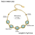 Bracciale in acciaio inossidabile dorato con pietre di vetro ovali blu chiaro e chiusura - Bracciale d'oro con zircone blu lago (TXE511)