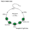 Bracciale argento in acciaio inossidabile con pietre di vetro verdi e catena regolabile - Bracciale acciaio con zircone verde (TXE511)