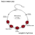 Bracciale in acciaio inossidabile argento con pietre rosse e dettagli di misura - Bracciale acciaio con zircone rosso (TXE511)