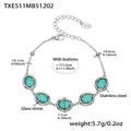 Bracciale in acciaio inossidabile con pietre di vetro verdi ovali e catena di estensione - Bracciale acciaio zircone verde chiaro (TXE511)