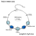 Bracciale in acciaio inossidabile con pietre di vetro blu ovali e catena regolabile - Bracciale acciaio con zircone blu misto (TXE511)