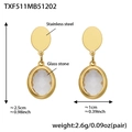 Elegant gold stainless steel drop earrings with faceted glass stone and size dimensions - White Faceted Stone Gold Earrings (TXF511)