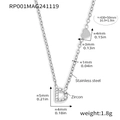 Silver stainless steel D-letter necklace with white zircon pavé and heart charm detail - Letter D Necklace (RP001) / Steel