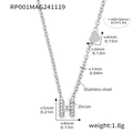 Silver stainless steel H letter pendant necklace with zircon and heart charm - Letter H Necklace (RP001) / Steel