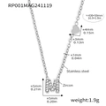 Silver stainless steel chain necklace with zircon M letter pendant and heart detail - Letter M Necklace (RP001) / Steel