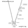 Silver stainless steel necklace with zircon-set letter N and heart charm detail - Letter N Necklace (RP001) / Steel