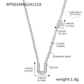 Silver stainless steel letter U necklace with zircon paving and heart charm detail - Letter U Necklace (RP001) / Steel