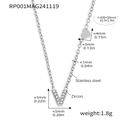 Silver stainless steel O-chain necklace featuring a zircon-inlaid letter V pendant - Letter V Necklace (RP001) / Steel