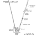 Titanium steel necklace with zirconia letter W pendant and small heart accent - Letter W Necklace (RP001) / Steel