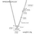 Silver stainless steel necklace with zircon 'Z' pendant and detailed measurements - Letter Z Necklace (RP001) / Steel