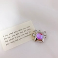 Silver devil wing pendant featuring a round purple gemstone for DIY jewelry making - 17*20*10mm / Pink