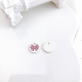 Round DIY charm with pink rhinestone bow inlay and textured back on white heart tray - Bowknot Pattern (5422676526100) / 3# Pink Zirconia Matte Silver