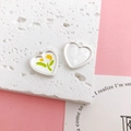 Sweet tulip heart alloy pendants showing front floral pattern and textured back for DIY jewelry - Yellow Heart Tulip Matte Silver