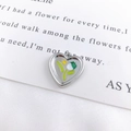Silver tulip heart pendant with white enamel flower and star for DIY jewelry - Green Heart Tulip White K