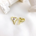 Melting heart alloy pendant with purple zircon and gold plating for DIY jewelry - Gold Purple Zirconia