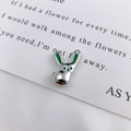 Silver rabbit pendant with green enamel details for DIY necklaces and jewelry making - Green Silver Rabbit