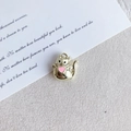 Golden alloy cat pendant with pink heart detail and top ring for DIY jewelry making - Gold Cat