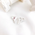 Melting heart alloy pendant with pink zircon crystal and pearly white fluid design - Matte Silver Pink Zirconia