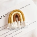 Handmade woven rainbow tassel charm in ochre, cream, and brown for DIY jewelry making - Brown (Large)