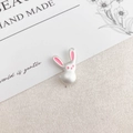 Cute cartoon bunny pendant in matte silver alloy with pink enamel details for DIY jewelry - Pink Matte Silver Rabbit