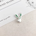 Silver rabbit alloy charm with green enamel accents for DIY jewelry making - Green Matte Silver Rabbit