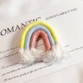 Handmade woven rainbow tassel pendant in yellow, blue, and pink cotton rope style - Yellow+Blue+Water Pink (Large)