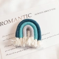 Ethnic style rainbow pendant with three-layer cotton weaving and soft white fringe tassels - Dark Green (Large)