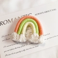 Handmade woven rainbow tassel pendant in orange-pink, green, and cream colors - Orange (Large)