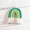 Handmade bohemian rainbow pendant with green cotton layers and white tassel finish - Dark Green (Large)