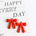 Pair of bright red alloy bow pendants with smooth lacquer finish for DIY jewelry making - Red