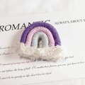 Handmade rainbow pendant with purple and pink cotton threads and white tassel fringe - Dark Purple (Small)