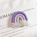 Handmade bohemian rainbow tassel pendant with purple pink and blue grey cotton threads - Dark Blue (Small)