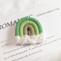 Handmade woven rainbow charm with green gradient layers and soft white cotton tassel - Green (Small)