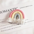 Handmade woven rainbow pendant with white tassels in pink yellow and grey cotton rope - Light Pink (Small)