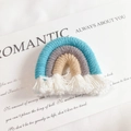 Handmade rainbow charm with blue and grey woven cotton rope and white fringe tassels - Lake Blue (Small)