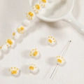 DIY ceramic beads featuring cute yellow paw patterns on a polished white surface - 11.5*12.5*9mm / White Cat Paw