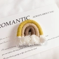 Handmade woven cotton rainbow pendant in mustard yellow and coffee colors with white tassels - Ginger (Small)