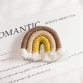Boho woven rainbow pendant with white tassels in earth tones for DIY jewelry making - Dark Brown (Small)